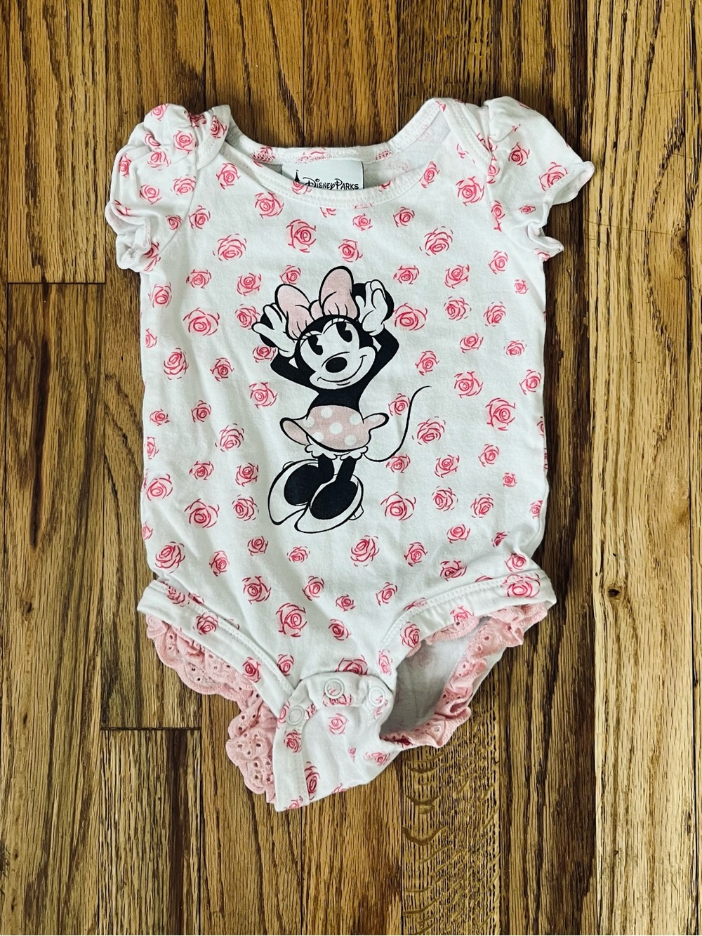 Disney Parks Minnie Mouse Pink and White One-Piece Sz 0-3 Mos